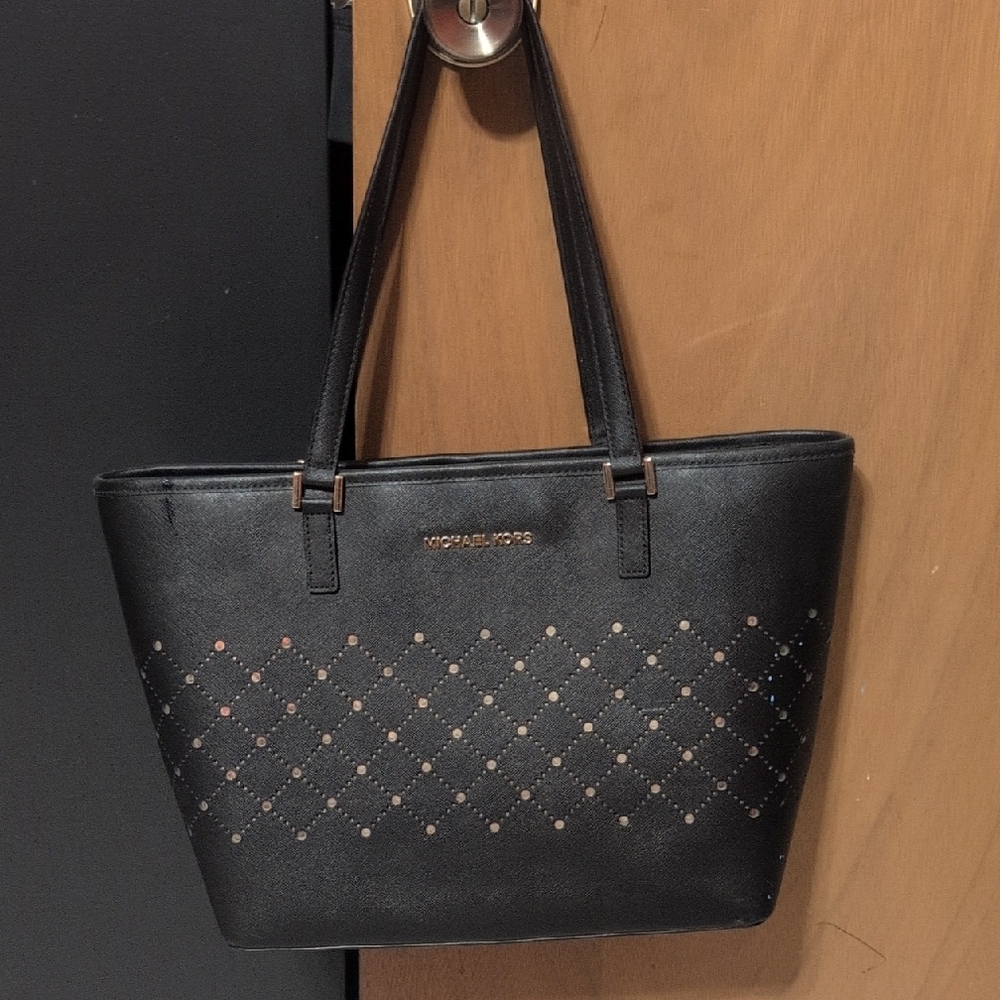 Michael Kors Black Tote with Gold Studs